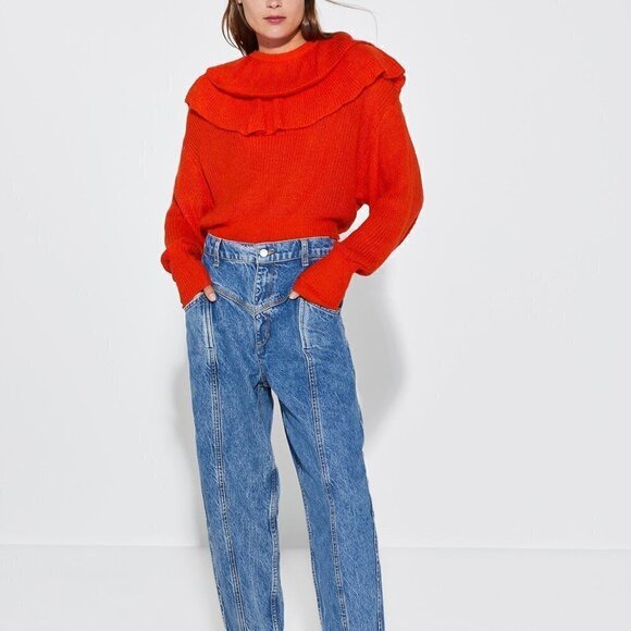 NWT ZARA RUFFLED CROPPED RED MED SWEATER - Picture 2 of 3